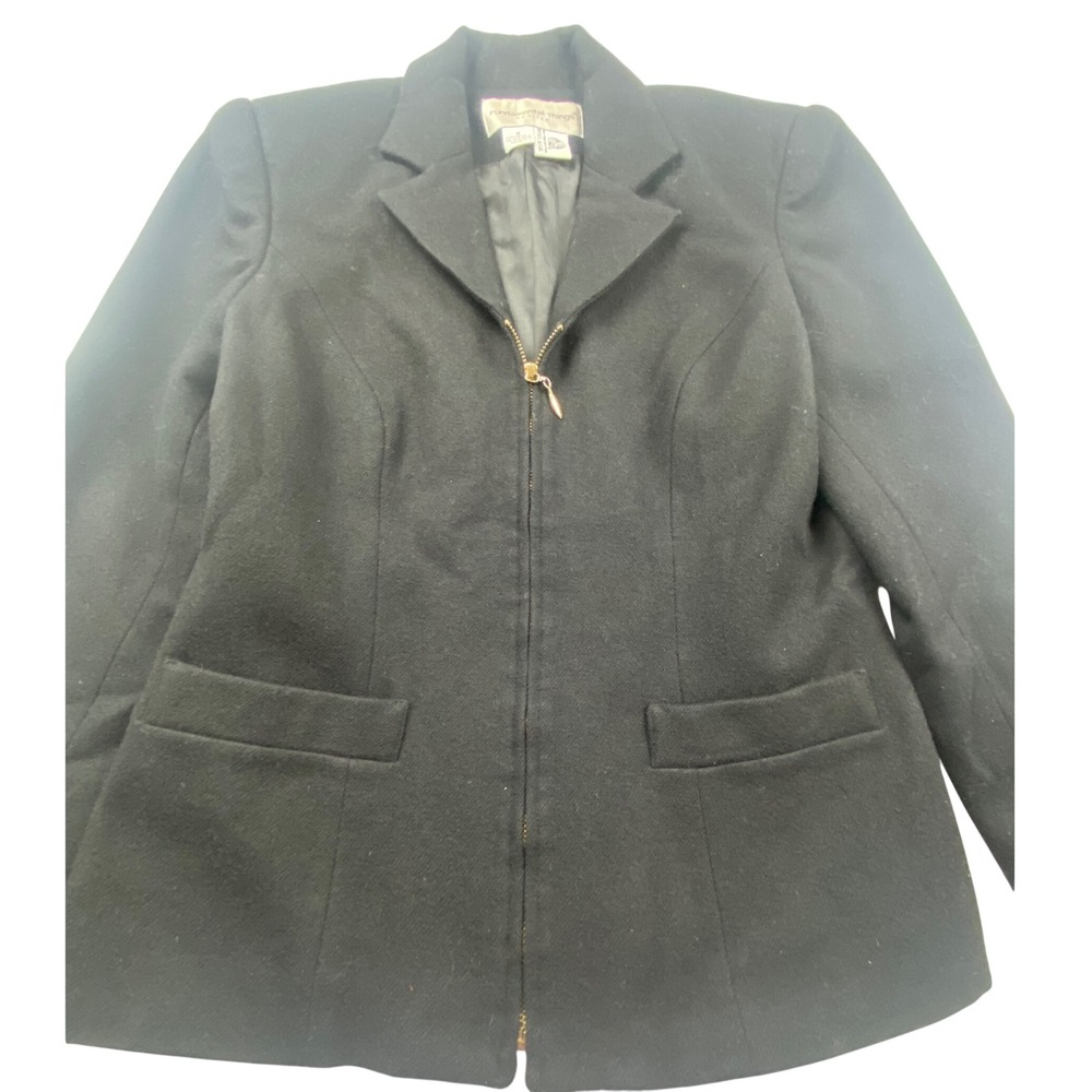 Fundamental Things Petites Black 100% Wool Zip Front Blazer Jacket Size 6P